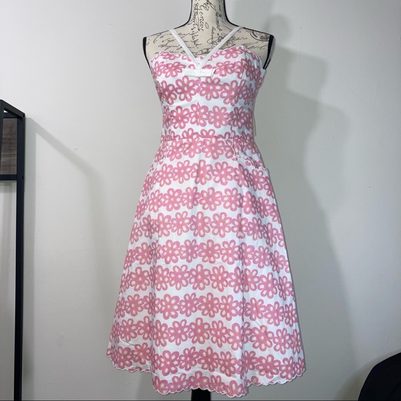 Vintage Betsey Johnson White Dress Pink Floral Bone In Bodice Fit & Flare Dress - Picture 16 of 16